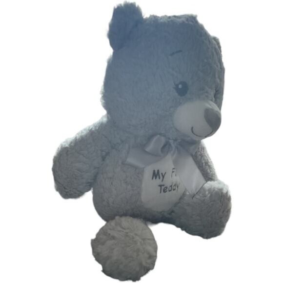 "My First Teddy" Gray Plush Rattle Toy By Kellytoy Co. 14" Polyester Baby Gift - Picture 6 of 7